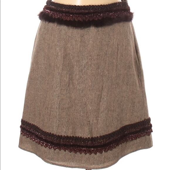 Pedro Del Hierro brown wool skirt embroidered  size US 8 EU 40 secretarycore - Picture 1 of 5